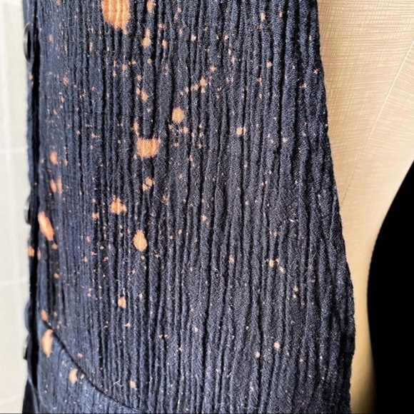 Boho Black & Bleached Splattered Woven Button Front Jumpsuit - Picture 15 of 16